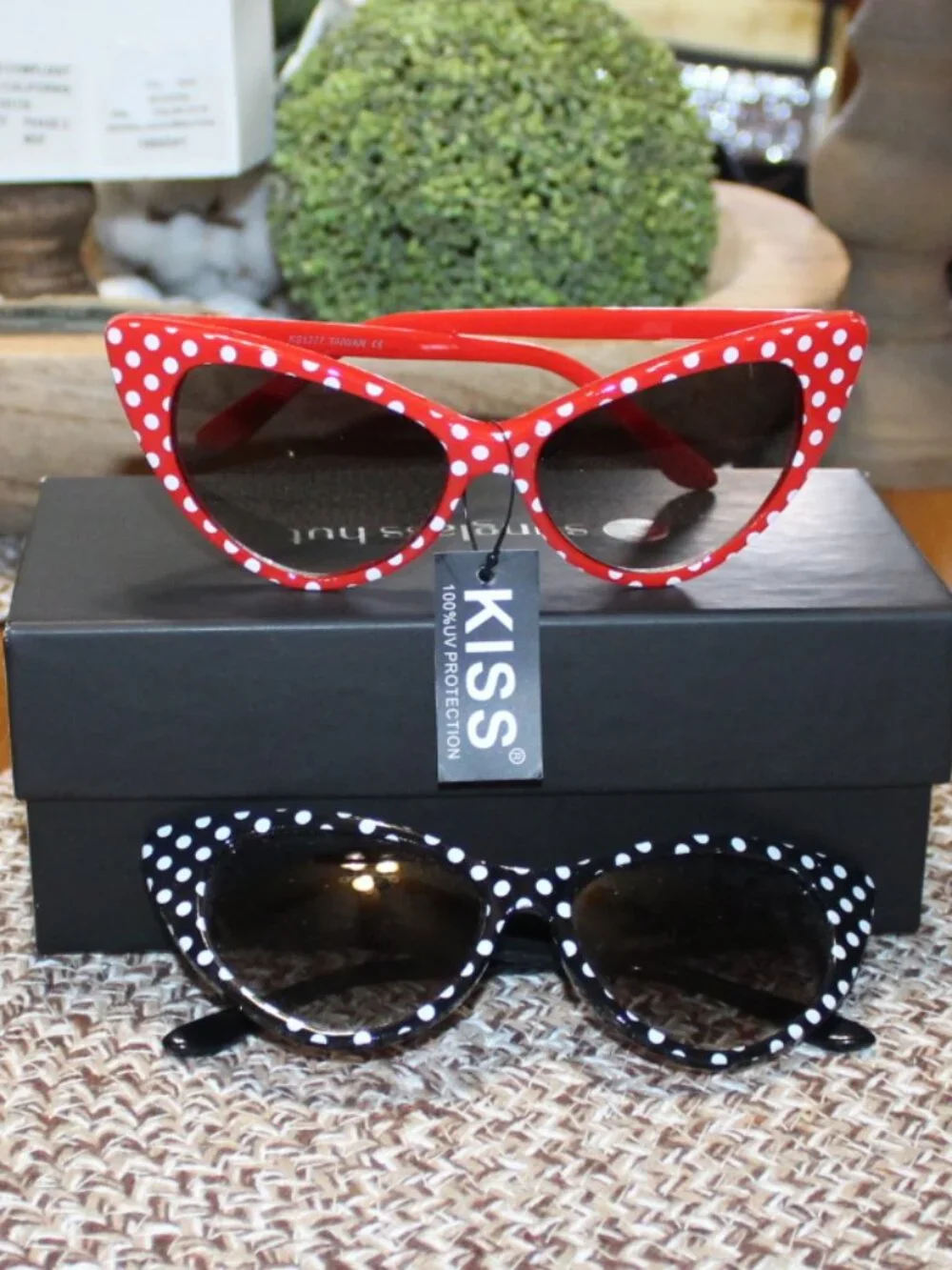 Kiss Red Polka Dot Cat Eye Sunglasses (also shown: Black Polka Dot)